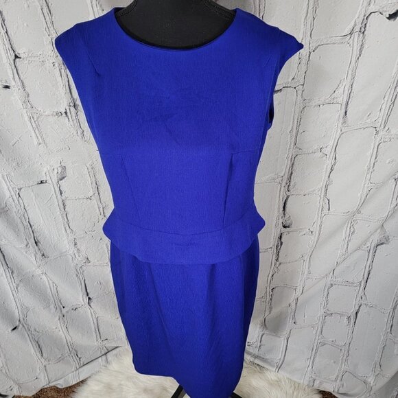 BLACK Label Evan Picone Dress Royal Blue Peplum Sleeveless Pencil Zip Up Sz 10‎ - Picture 2 of 6